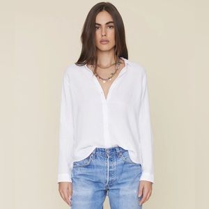 Xirena Sz M White Cotton Gauze Scout Shirt Black Contrast Stitch